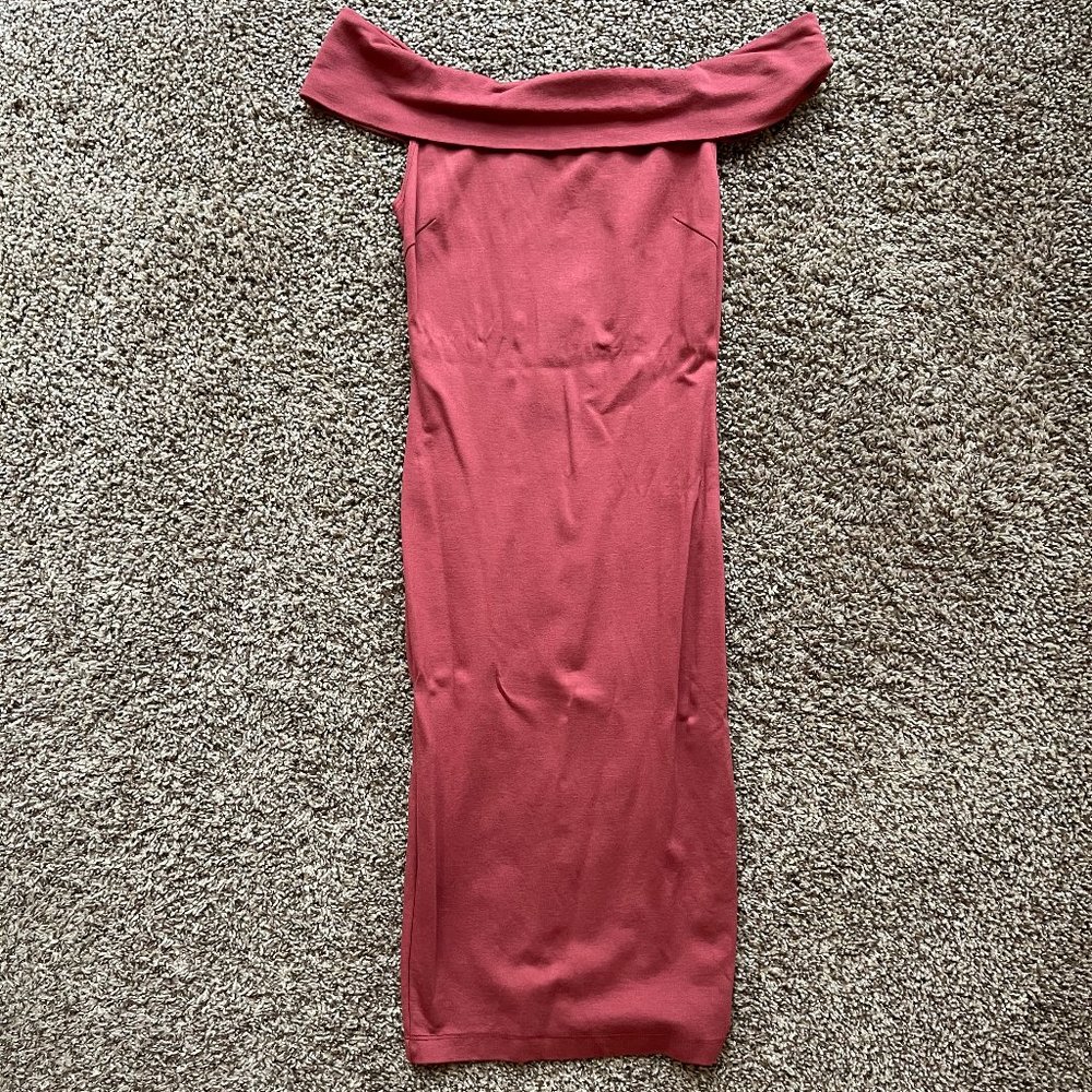 Fuchsia Midi Length Off the Shoulder XS Dress